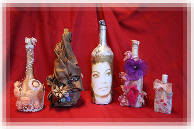 Bottles decorating with cloth Bottles decorating