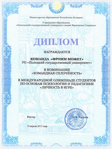 Диплом в номинации «Командная сплоченность» Диплом в номинации «Командная сплоченность»
