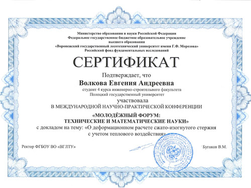 Youth forum: technical and mathematical sciences 2015 – The participant’s certificate Youth forum: technical and mathematical sciences 2015 – The participant’s certificate