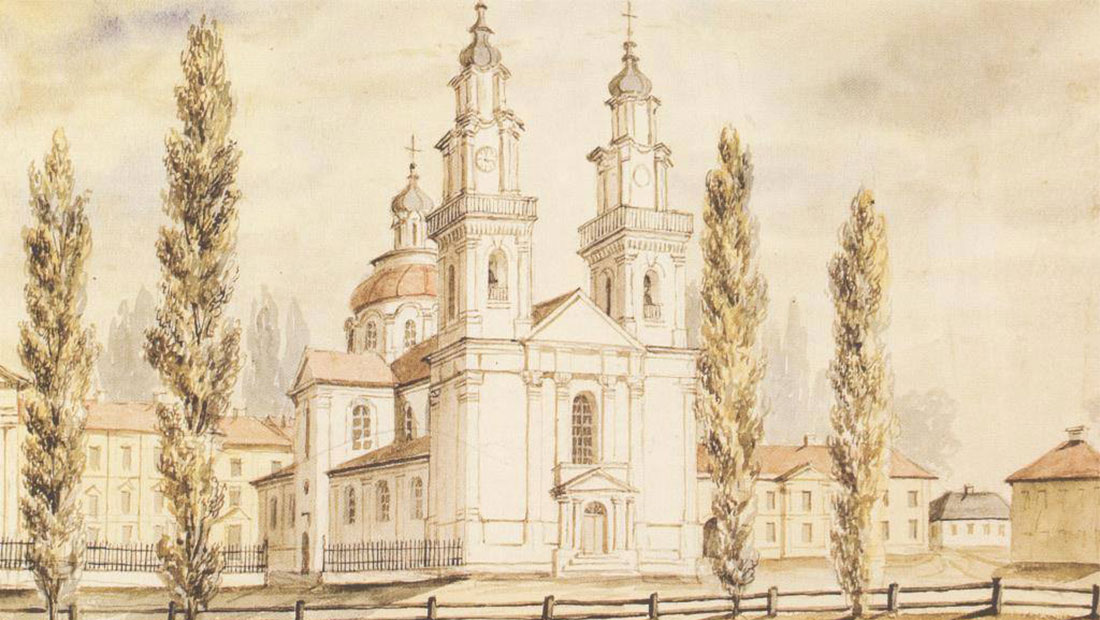 Николаевский собор и здания кадетского корпуса на рисунке Наполеона Орды (1876)