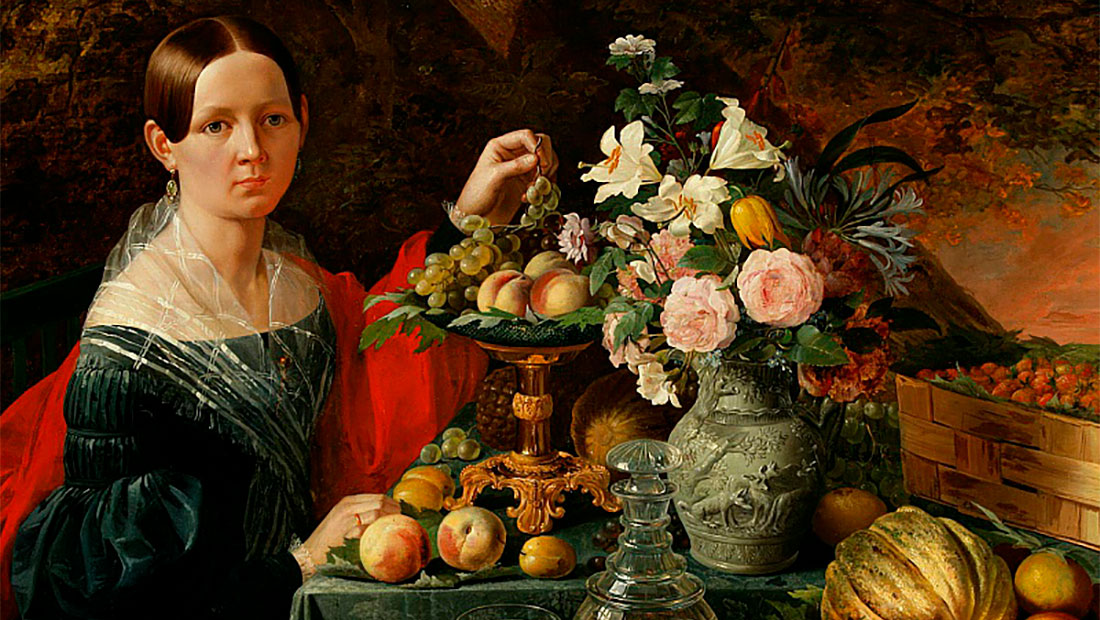 И.Ф. Хруцкий. Портрет жены с цветами и фруктами (1838)